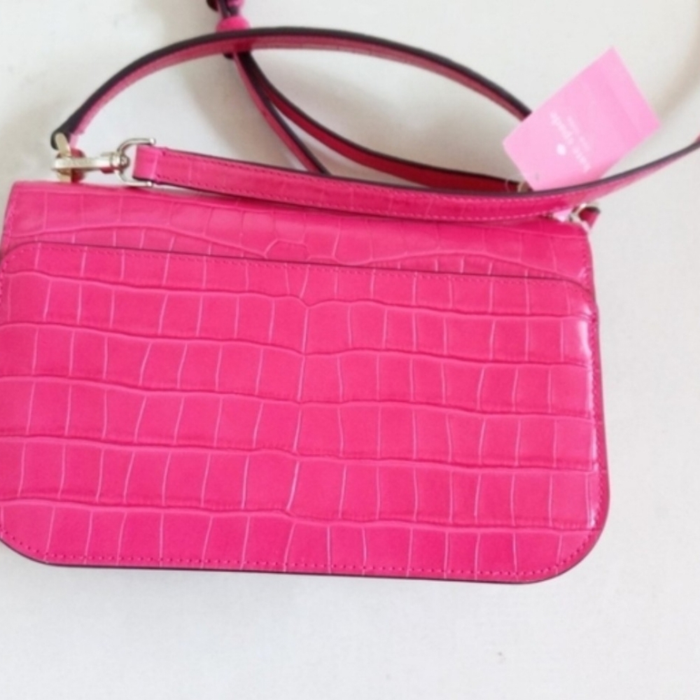 NWT Kate Spade pink Audrey leather croco embossed flap crossbody bag - Picture 5 of 7